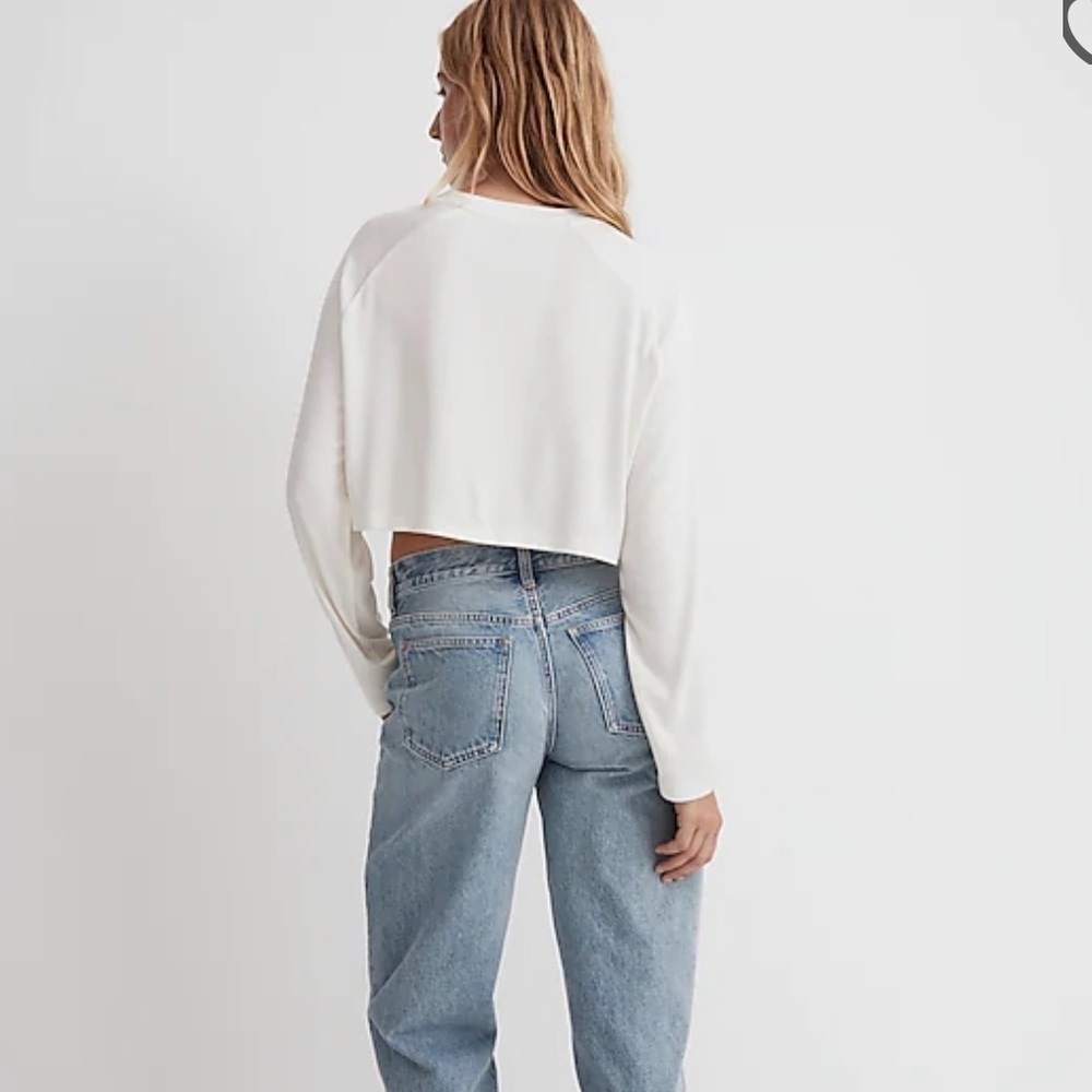 Madewell MWL Lighthouse Cream Off White Super Crop Ribbed Raglan Top XL - Picture 3 of 11